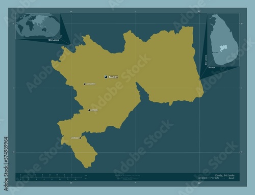 Kandy, Sri Lanka. Solid. Labelled points of cities photo