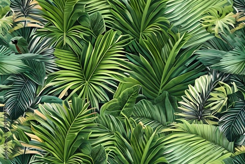 Tropical wallpaper background with plants and birds. Generative AI © Pixel Matrix