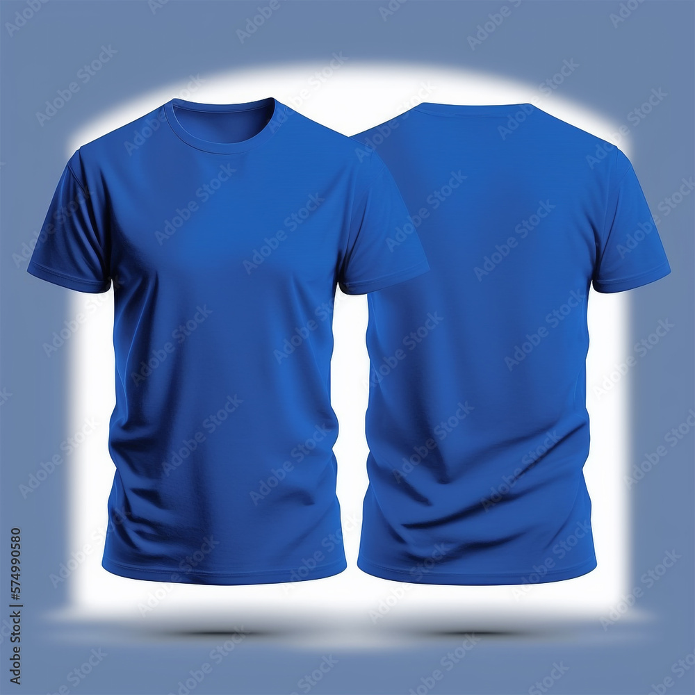 Mockup of a blank royal blue tshirt front and back isolated on white ...
