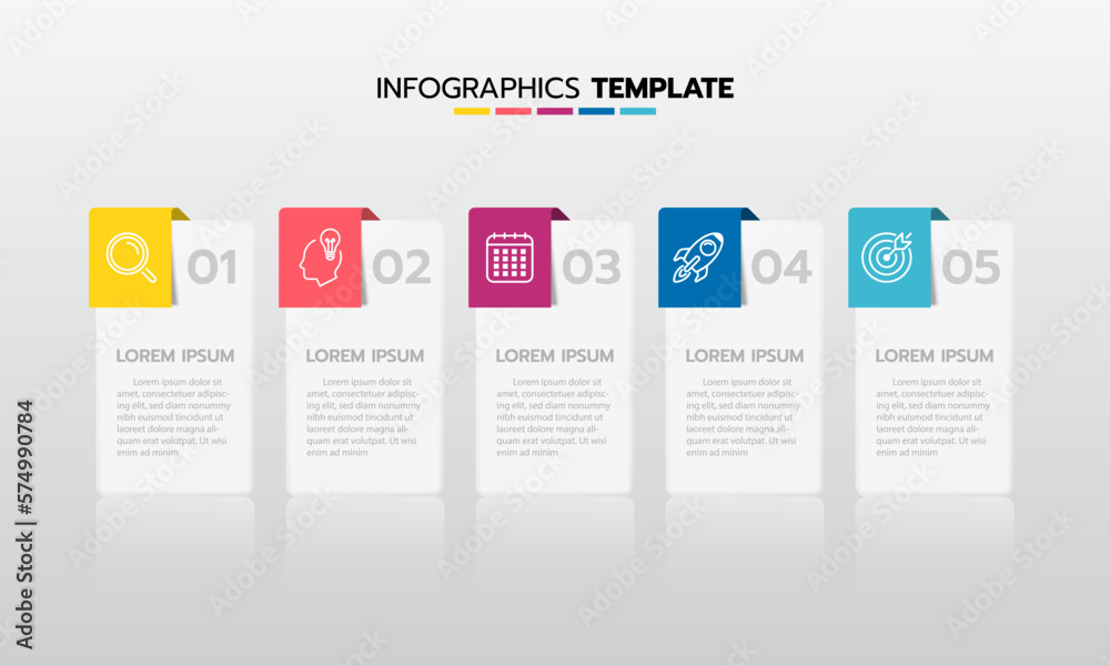 Business infographic template process with simple geometry square, rectangle, circle, triangle, curves in flat design template with thin line icons and 5 options or steps. Vector illustration. Business infographic template process with simple geometry square, rectangle, circle, triangle, curves in flat design template with thin line icons and 5 options or steps. Vector illustration.