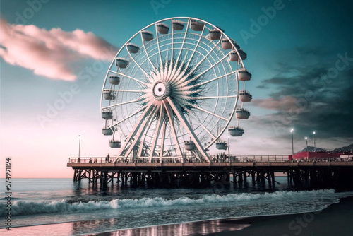 Ferris wheel by the sea, generative Ai