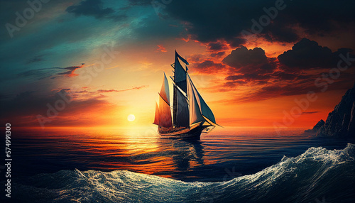 background sailboat in the sea, Generative AI