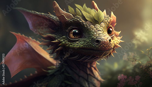 close up of baby dragon, Generative AI