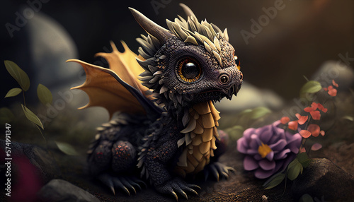 close up of baby dragon, Generative AI