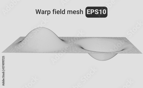 3D illustration of a warping field with wireframe mesh