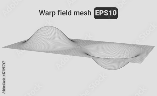3D illustration of a warping field with wireframe mesh