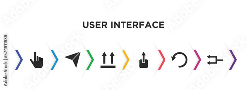user interface filled icons with infographic template. glyph icons such as mouse cursor, navigation arrows, up side, export button, reload webpage, refresh left arrow vector.