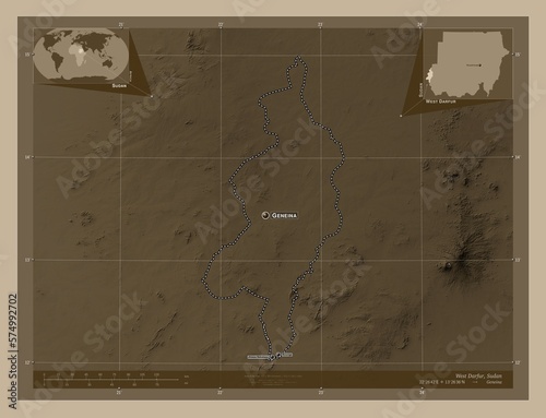 West Darfur, Sudan. Sepia. Labelled points of cities photo