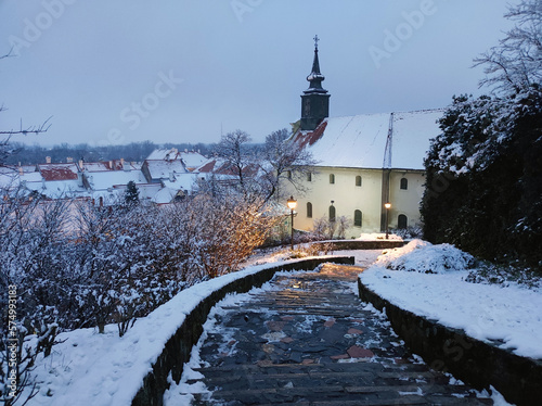 Petrovaradin Fortress in foggy winter day photo