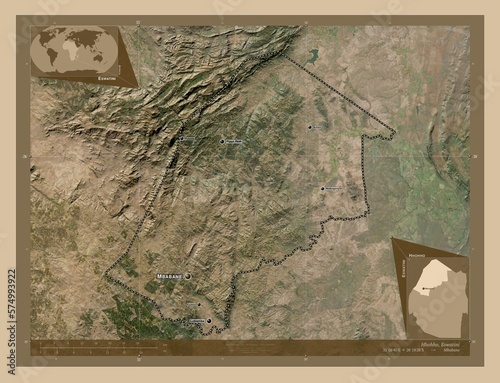 Hhohho, Eswatini. Low-res satellite. Labelled points of cities photo