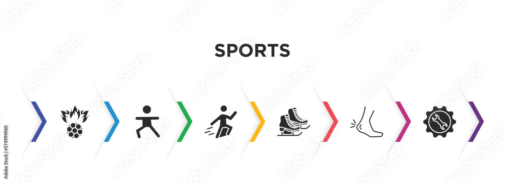 sports filled icons with infographic template. glyph icons such as soccer football ball, excersice, jumping ski, ice skates, ankle, equipment vector. sports filled icons with infographic template. glyph icons such as soccer football ball, excersice, jumping ski, ice skates, ankle, equipment vector.