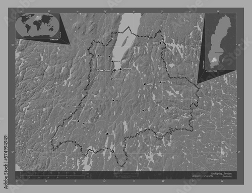 Jonkoping, Sweden. Bilevel. Labelled points of cities photo