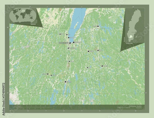 Jonkoping, Sweden. OSM. Labelled points of cities photo