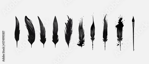 Set of feathers. Feather pen vector icon. Feather pen icon, classic stationery illustration. Vector illustration.