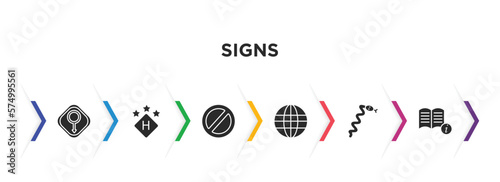 signs filled icons with infographic template. glyph icons such as male gender, round hotel, prohibition, world grid, snake, instruction vector.