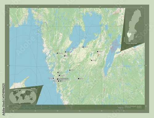 Vastra Gotaland, Sweden. OSM. Labelled points of cities photo