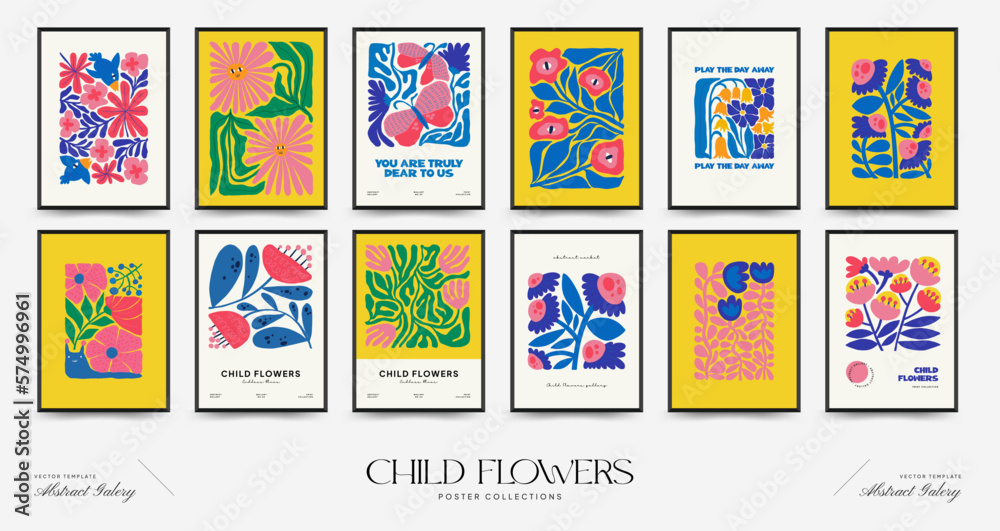 Abstract floral posters template. Modern trendy Matisse minimal style. Pink and yellow colors. Hand drawn design for wallpaper, wall decor, print, postcard, cover, template, banner. Abstract floral posters template. Modern trendy Matisse minimal style. Pink and yellow colors. Hand drawn design for wallpaper, wall decor, print, postcard, cover, template, banner.