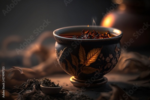 Closeup of delicious Herbal Tea. Generative AI