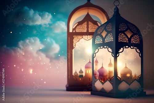 islamic background lanterns and mosque   s  Generative AI