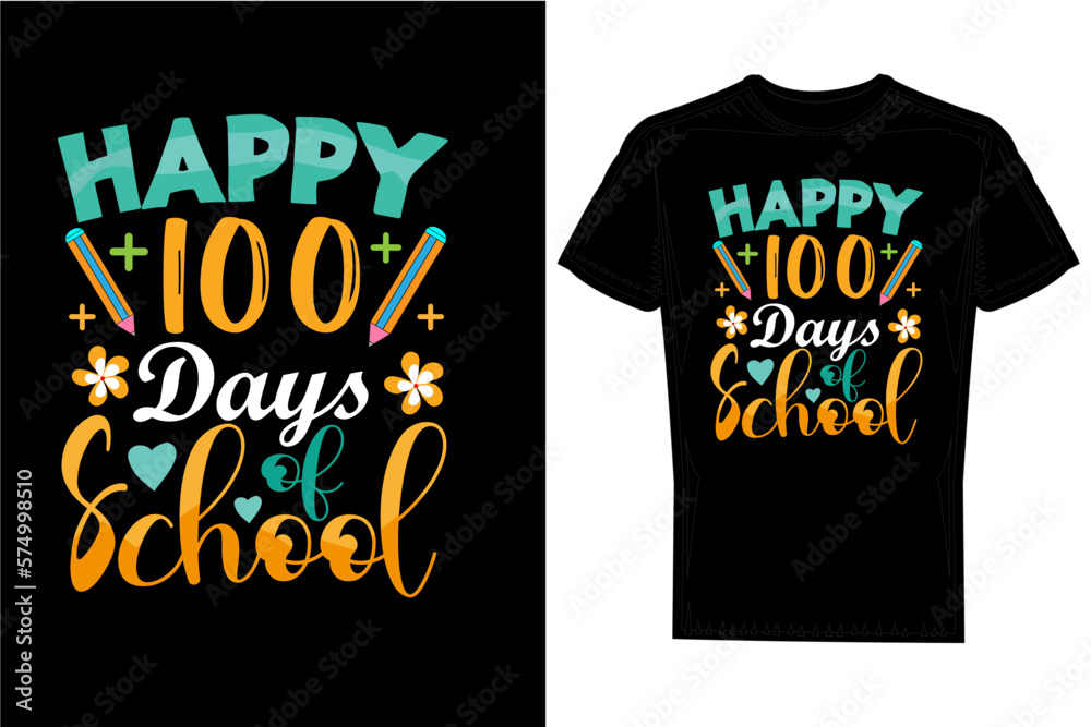 Happy 100 Days Of School Kids T-shirt Design. Happy 100 Days Of School Kids T-shirt Design.