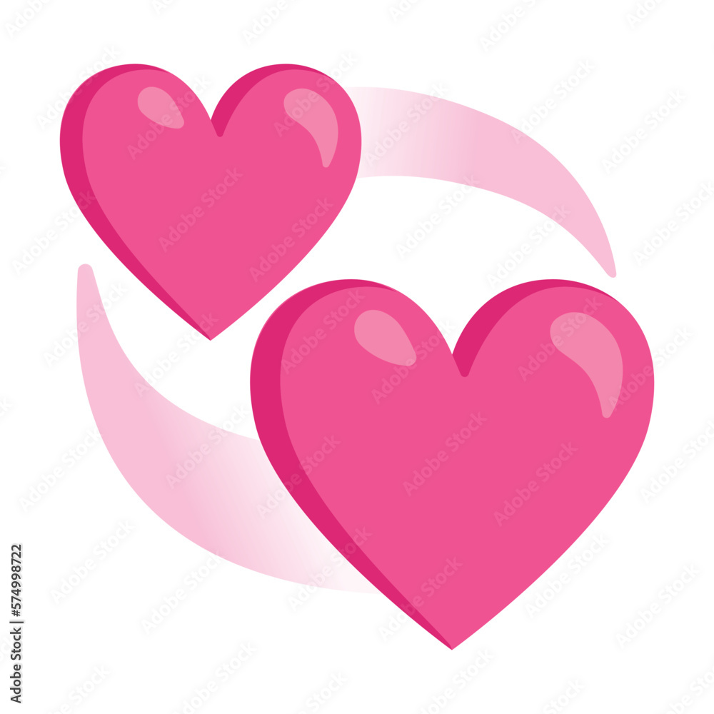 Revolving Hearts vector icon design. Isolated hearts revolving around sign sticker label. 
