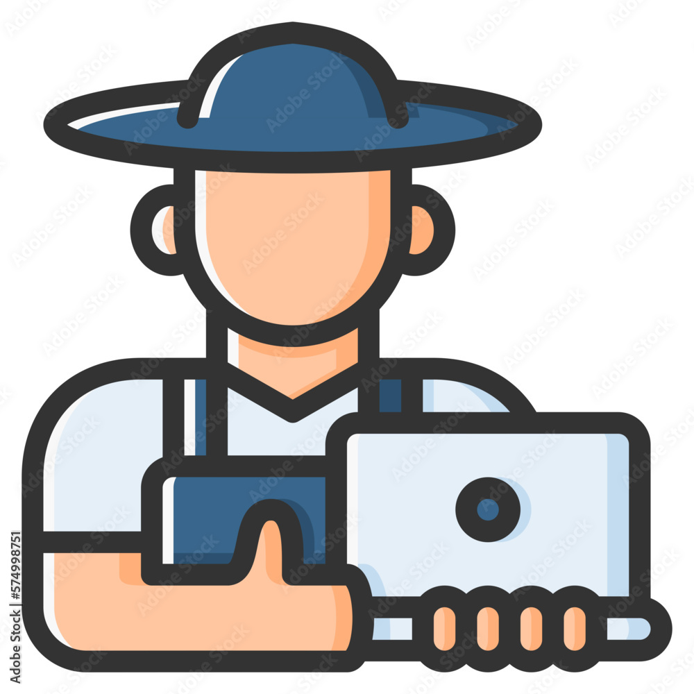 Obraz premium Farmer icon for technology, gardening, farming, industry, agriculture and internet of think