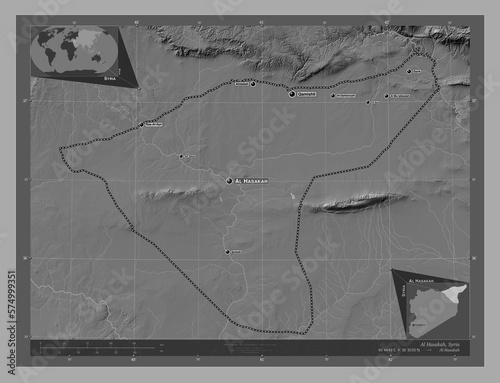 Al Hasakah, Syria. Bilevel. Labelled points of cities photo