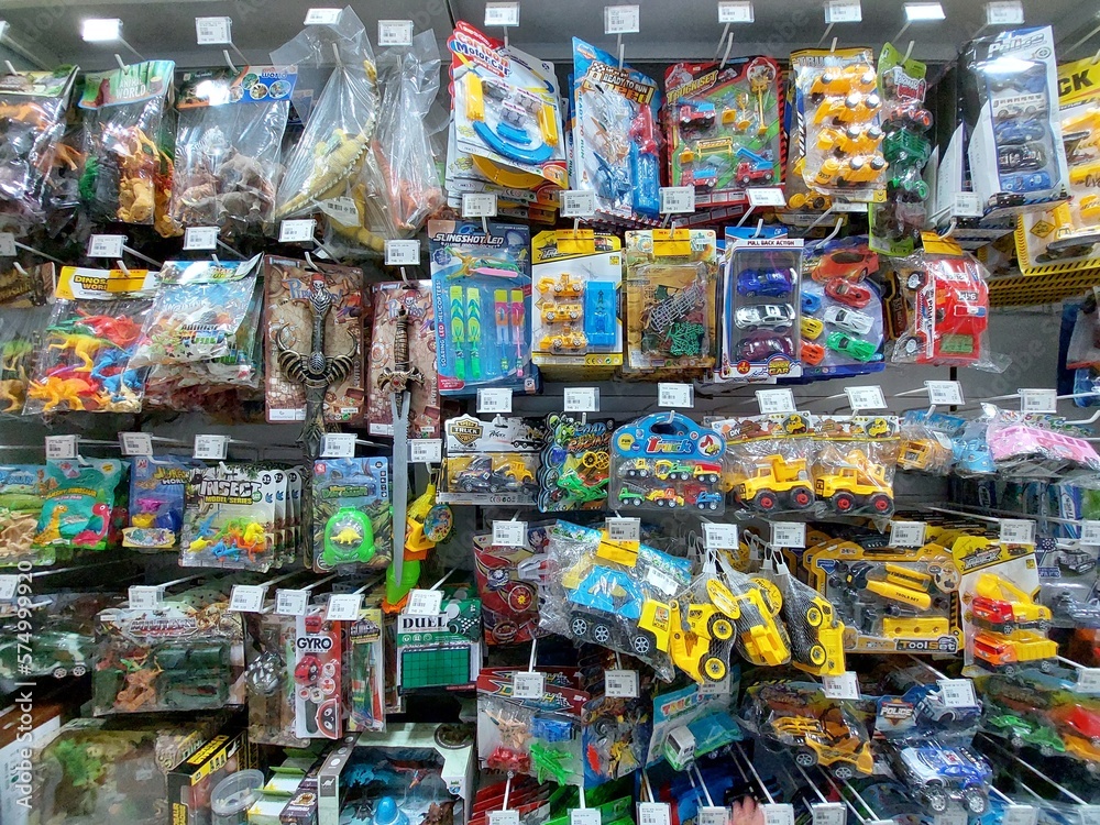 Mr. DIY shop shelf full of toys. Stock Adobe Stock