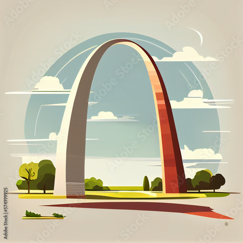view of The Gateway Arch, cartoon style, flat design, generative ai