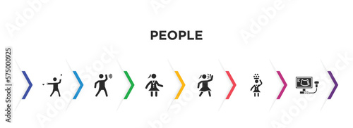 people filled icons with infographic template. glyph icons such as flag semaphore language, man hearing, scholar girl front, woman taking a photo, woman carrying, ultrasonography vector.