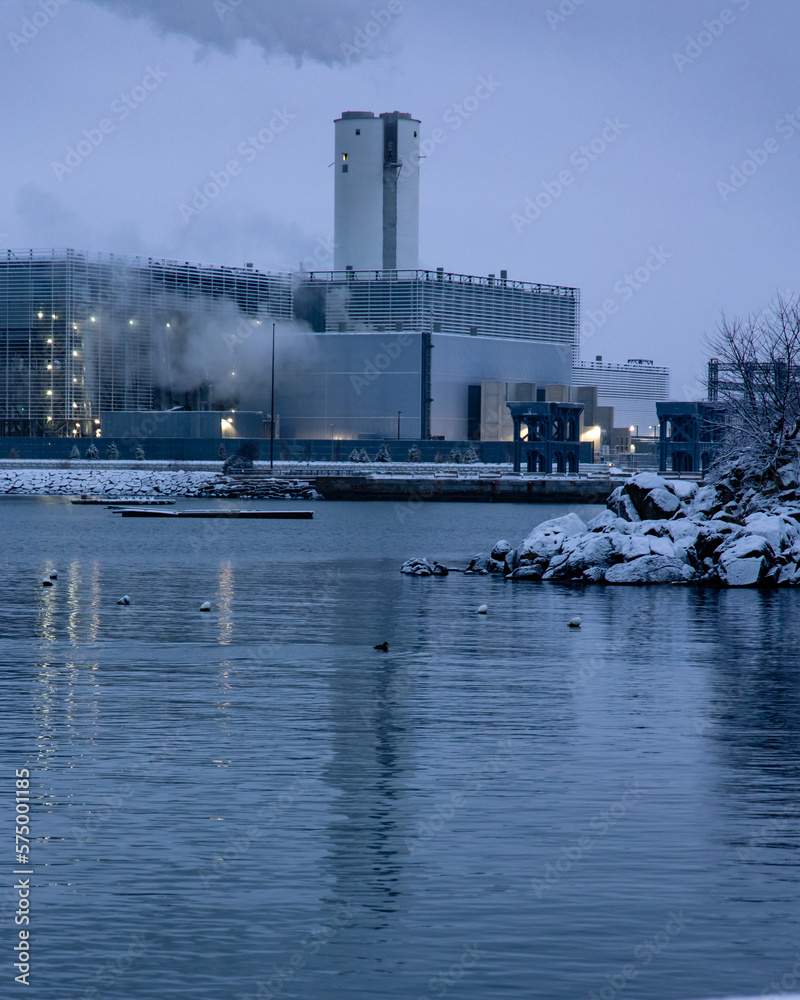 winter waterfront industrial plant 