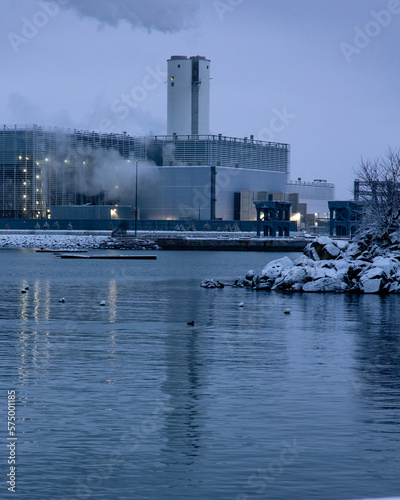 winter waterfront industrial plant 