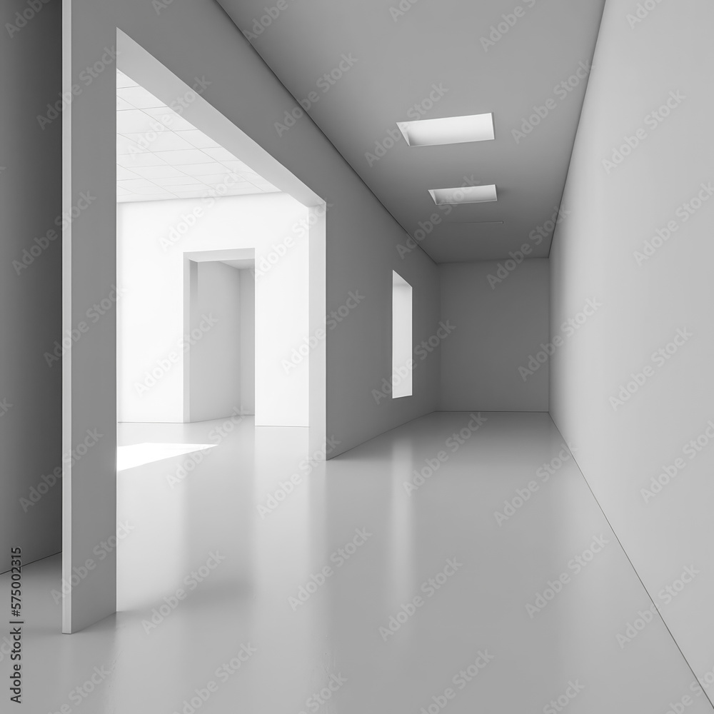 Fototapeta premium Museum Galerie Leerer Weißer Raum Zeitgenössisch Contemporary Mock Up Digital Art Hintergrund Generative AI 3D Bildpräsentation Kunstausstellung