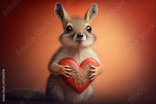 generative ai illustration of cute animal giving its heart as a Valentine's Day gif © epiximages