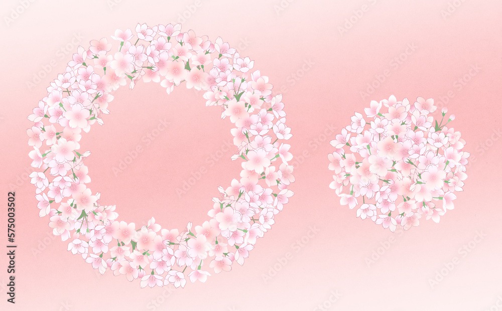 満開の桜のリース -桃背景-