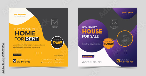 Luxury real estate web banner social media post house property corporate Home sale promotion square story banners template design