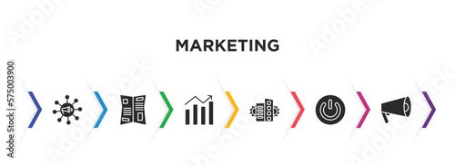 marketing filled icons with infographic template. glyph icons such as viral, gazette, trend, enterprise, on, promote vector.