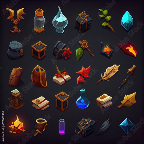 Video game icons 2d RPG skills vector