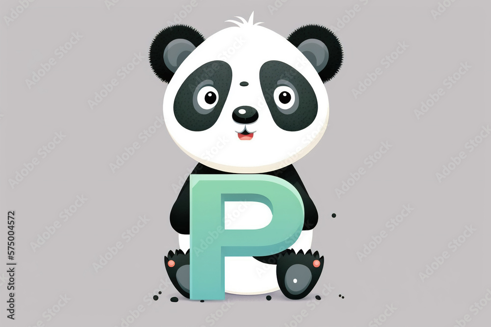 Panda cute caracter and letter P logo. Generative AI 
