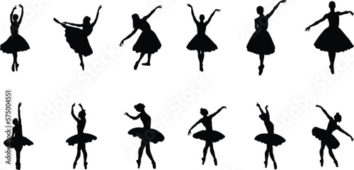 Obraz na płótnie silhouettes of ballet dancers.Child ballerina vector silhouettes.