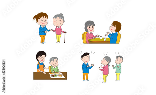 介護ホームで楽しく介護をするイラスト01