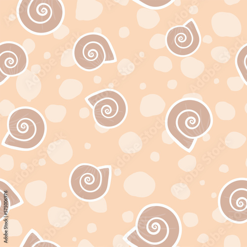 Vector bisque seamless pattern background: Delicate Snails.