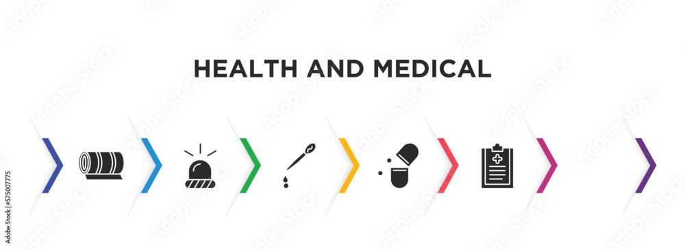 health and medical filled icons with infographic template. glyph icons such as yoga mat, poisonous, emergency, pipette, antibiotics, medical checklist vector. health and medical filled icons with infographic template. glyph icons such as yoga mat, poisonous, emergency, pipette, antibiotics, medical checklist vector.