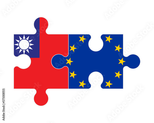 Puzzle of flags of Taiwan and European Union, vector