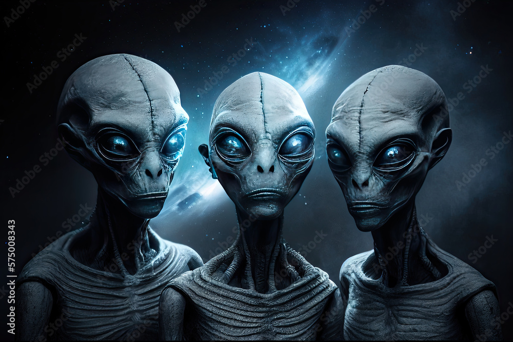 Alien humanoid portait on dark background. Invasion of extraterrestrial ...