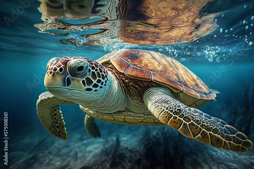 Turtle underwater on a reef background  generated ai