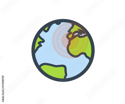 Earthquake map, land struck by a strong earthquake magnitude icon design. Earth Planet Earthquake. Signal concentric circle. Earthquake icon, natural disaster vector design and illustration.
