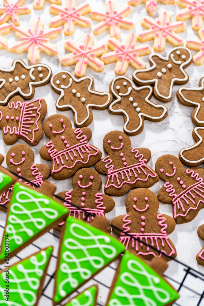 Christmas gingerbread cookies with royal icing