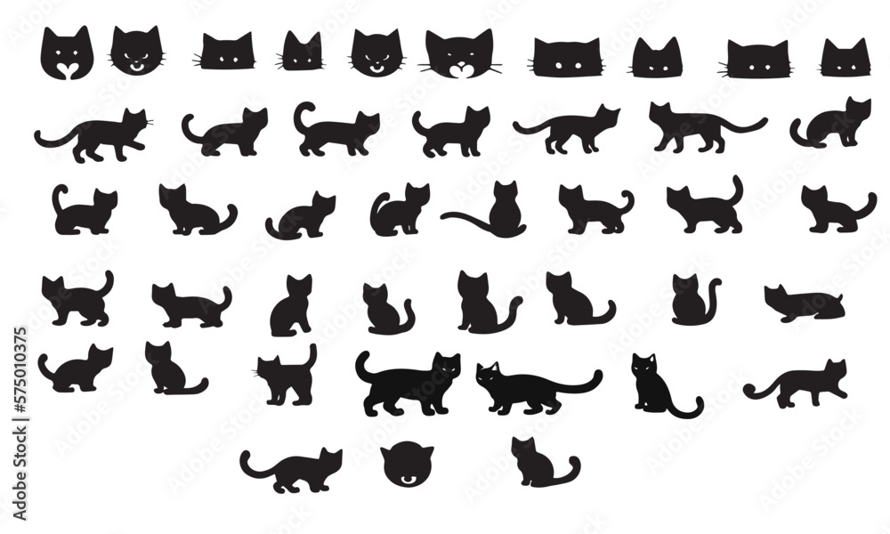 set of silouhaites in black shadow of cats set of silouhaites in black shadow of cats