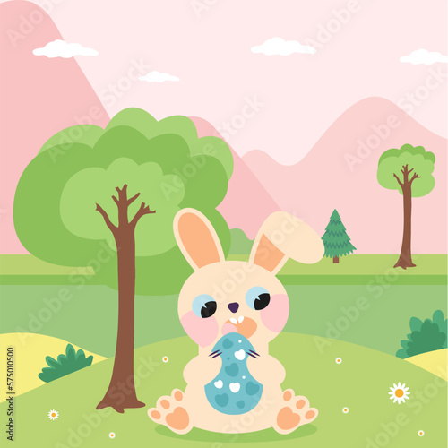 Easter rabbit on the background of nature. Vector graphics